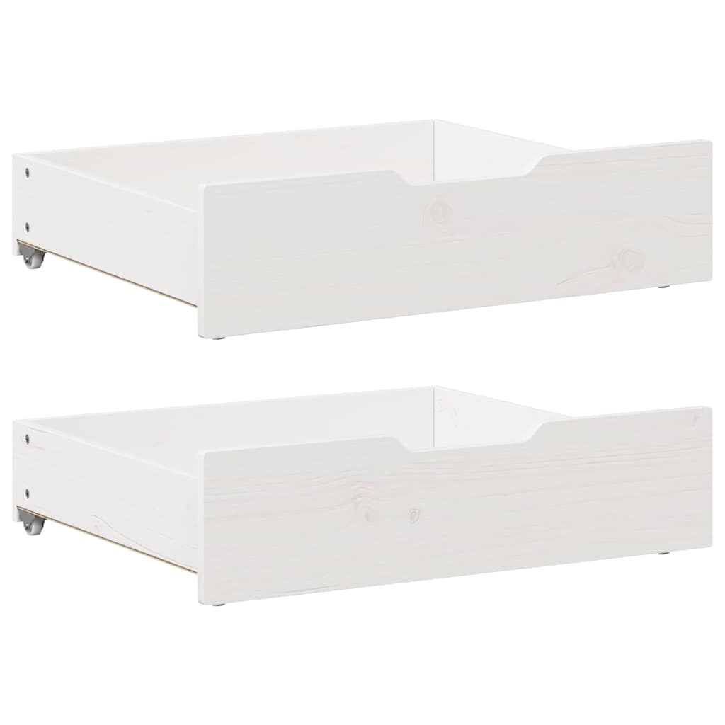 2 Tiroirs De Rangement Sous Lit En Pin Massif – Blanc, 65x55x17 Cm, Avec Roulettes, Charge 20 Kg Chacun