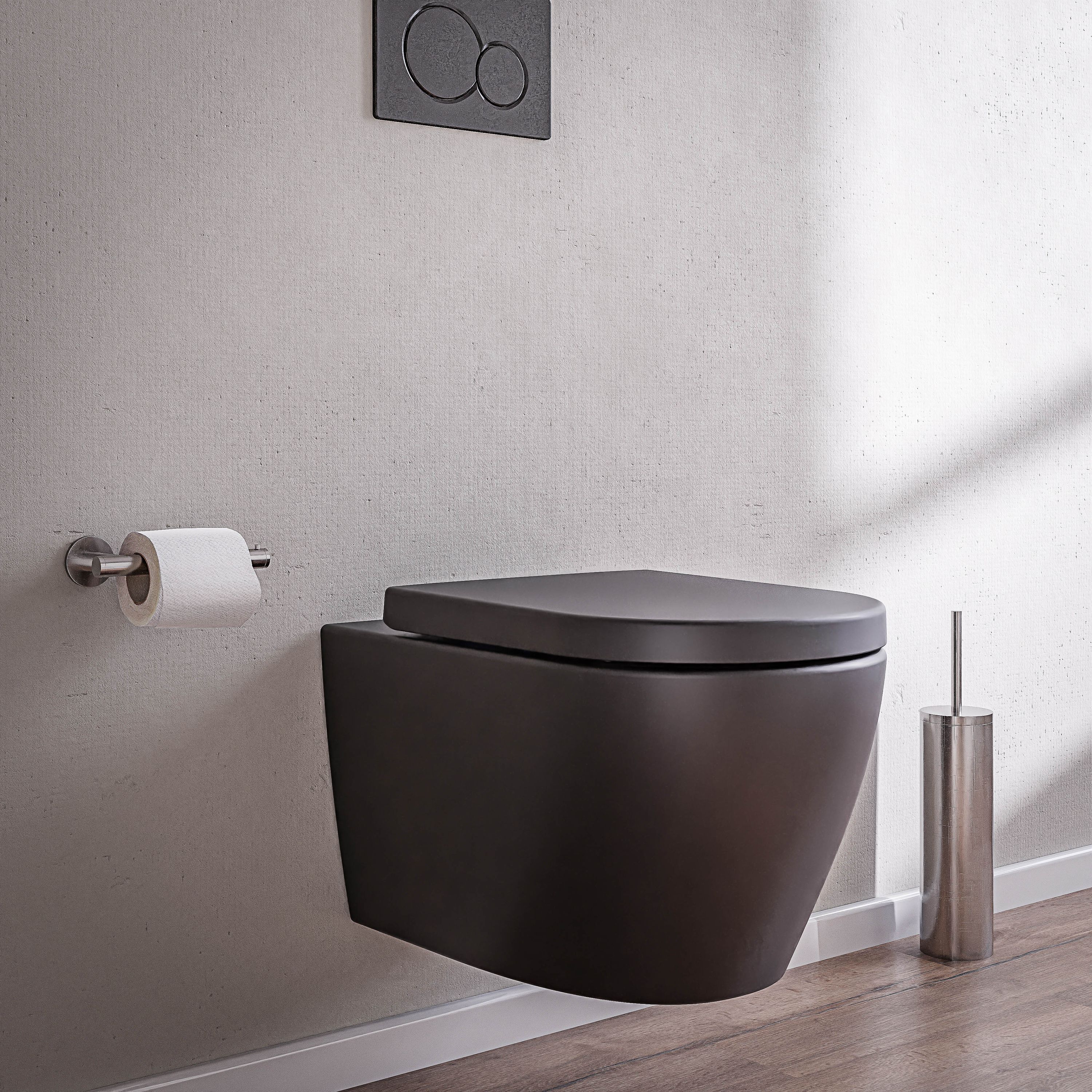 WC Sospeso Senza Bordo Nero Con Bidet - Vaso Ceramica Design Moderno | Sedile Soft-Close E Sciacquone Tornado - Foto 10
