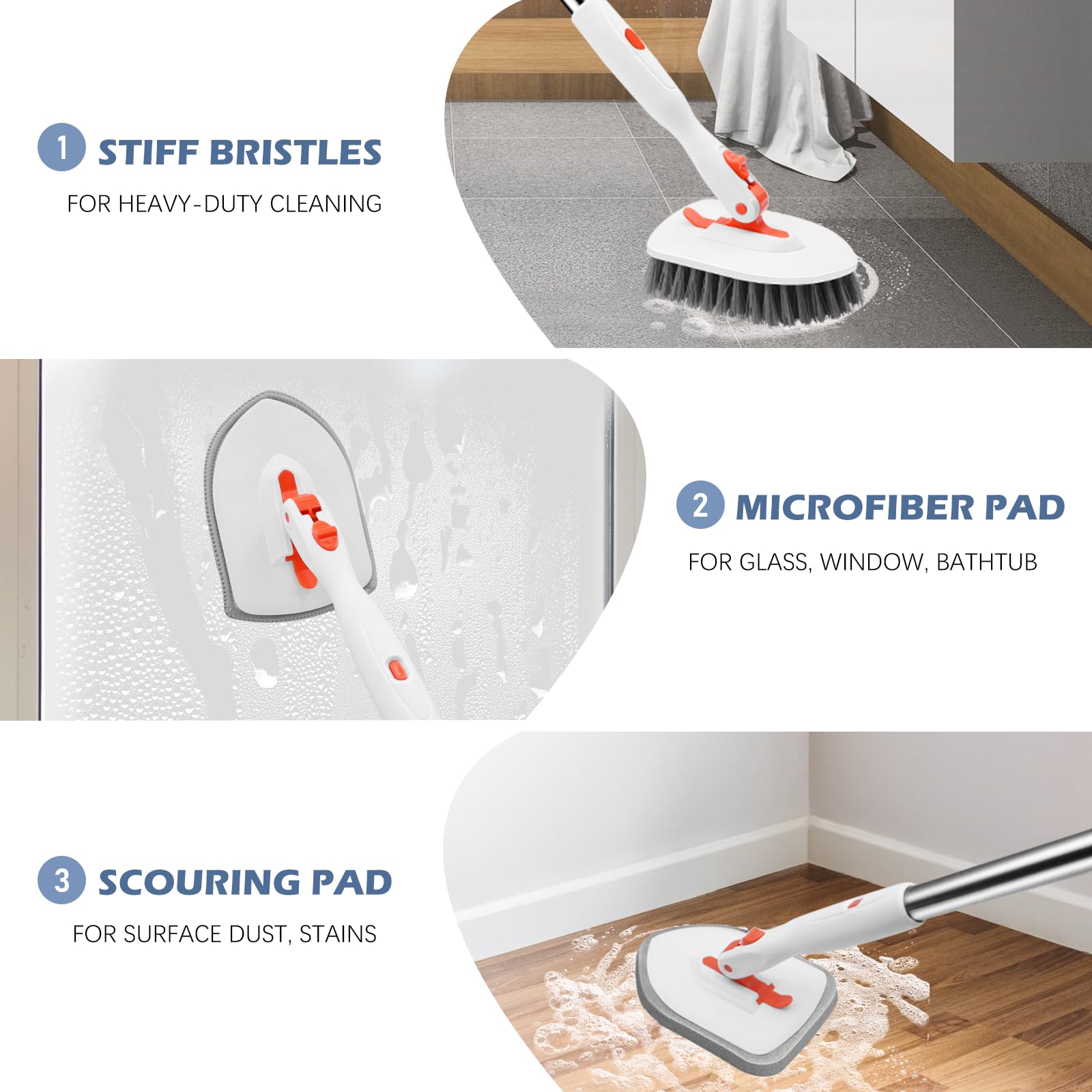 Brosse de terrasse, brosse de nettoyage pour baignoire, extensible de 60 à 133 cm, pour salle de bain, sols et baignoires. - 5