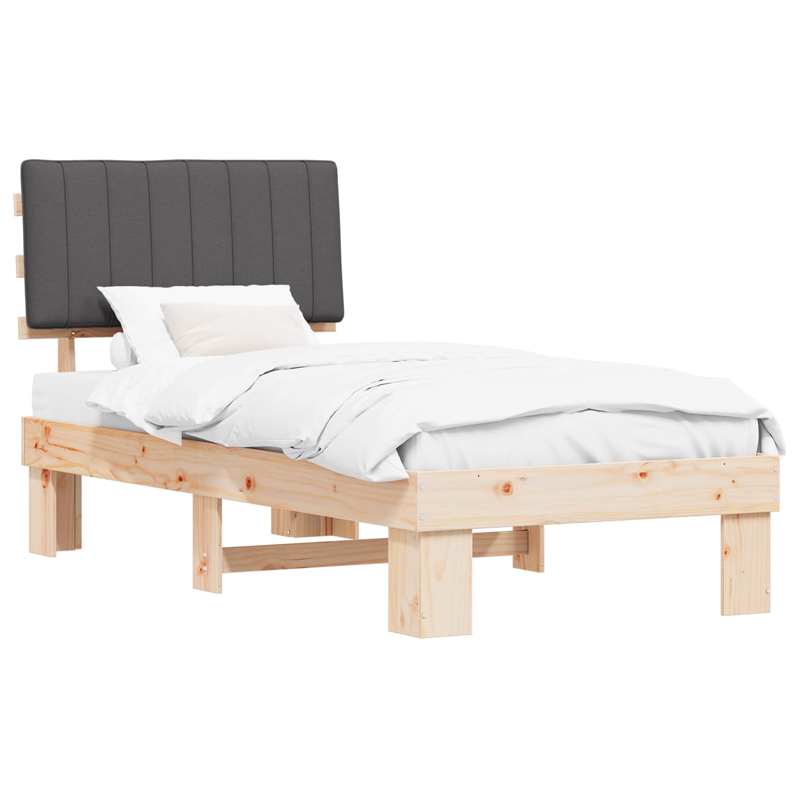 Lit simple 90x200 cm avec rangement intégré et cadre en bois massif gris