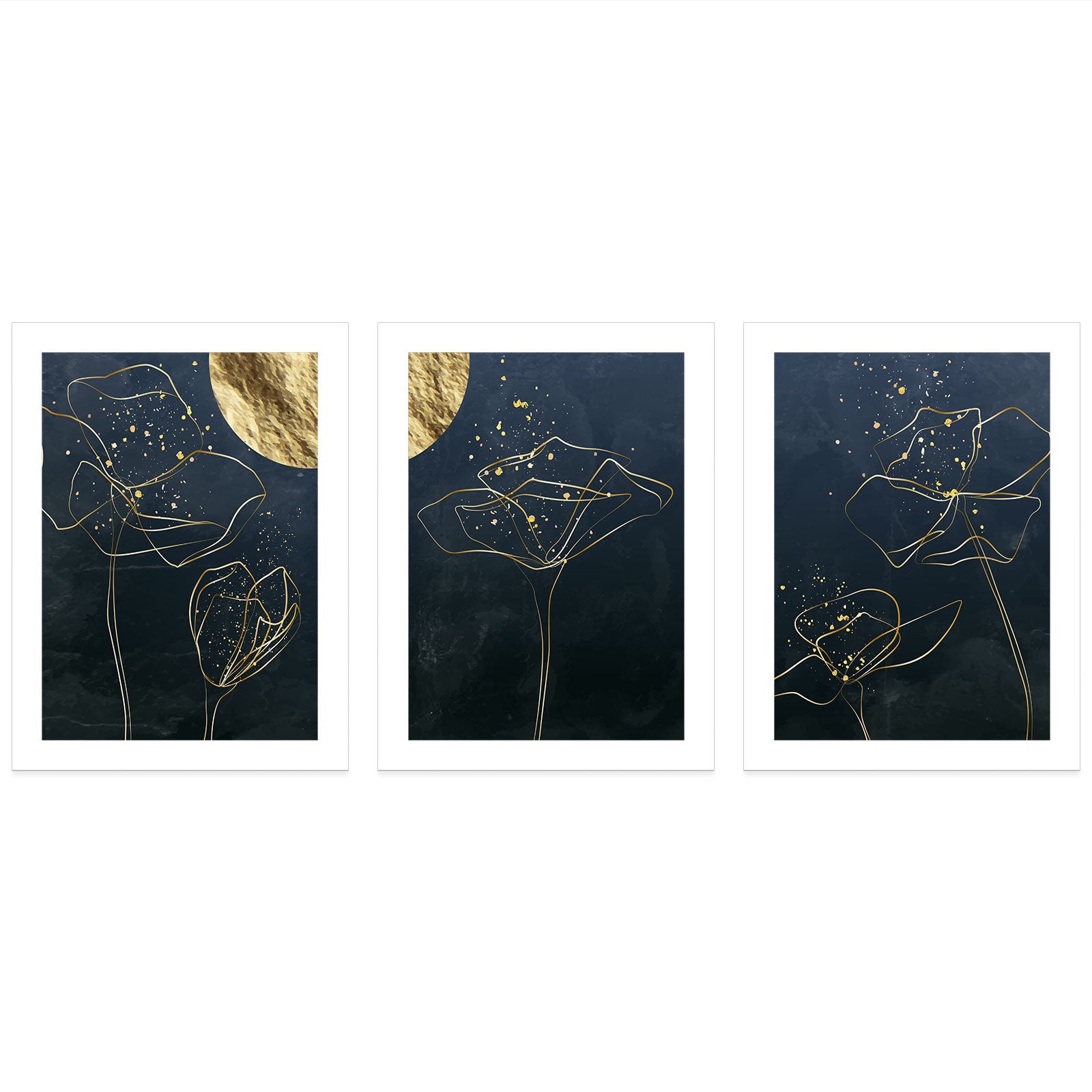 Lot de 3 Affiches / Posters Triptyque - Fleurs 3617689990989 - Bordure Noire et Blanche - 3 Affiches - 21x29,7 cm (Cadres non fournis) - 3