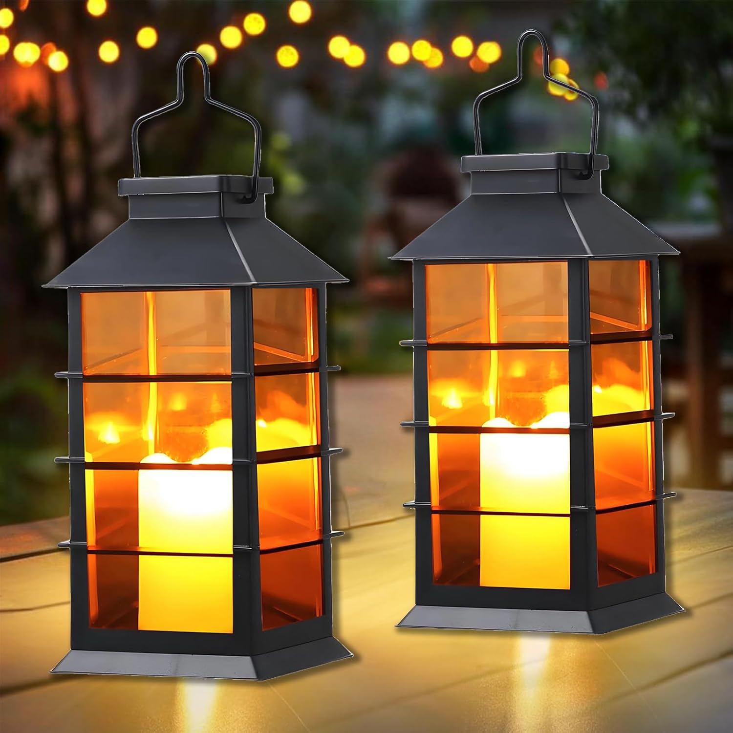 Lanterne Solaire Extérieure 2 Pièces – Flamme LED Vacillante, IP44 étanche, Charge Automatique, Décoration De Jardin, Terrasse, Balcon