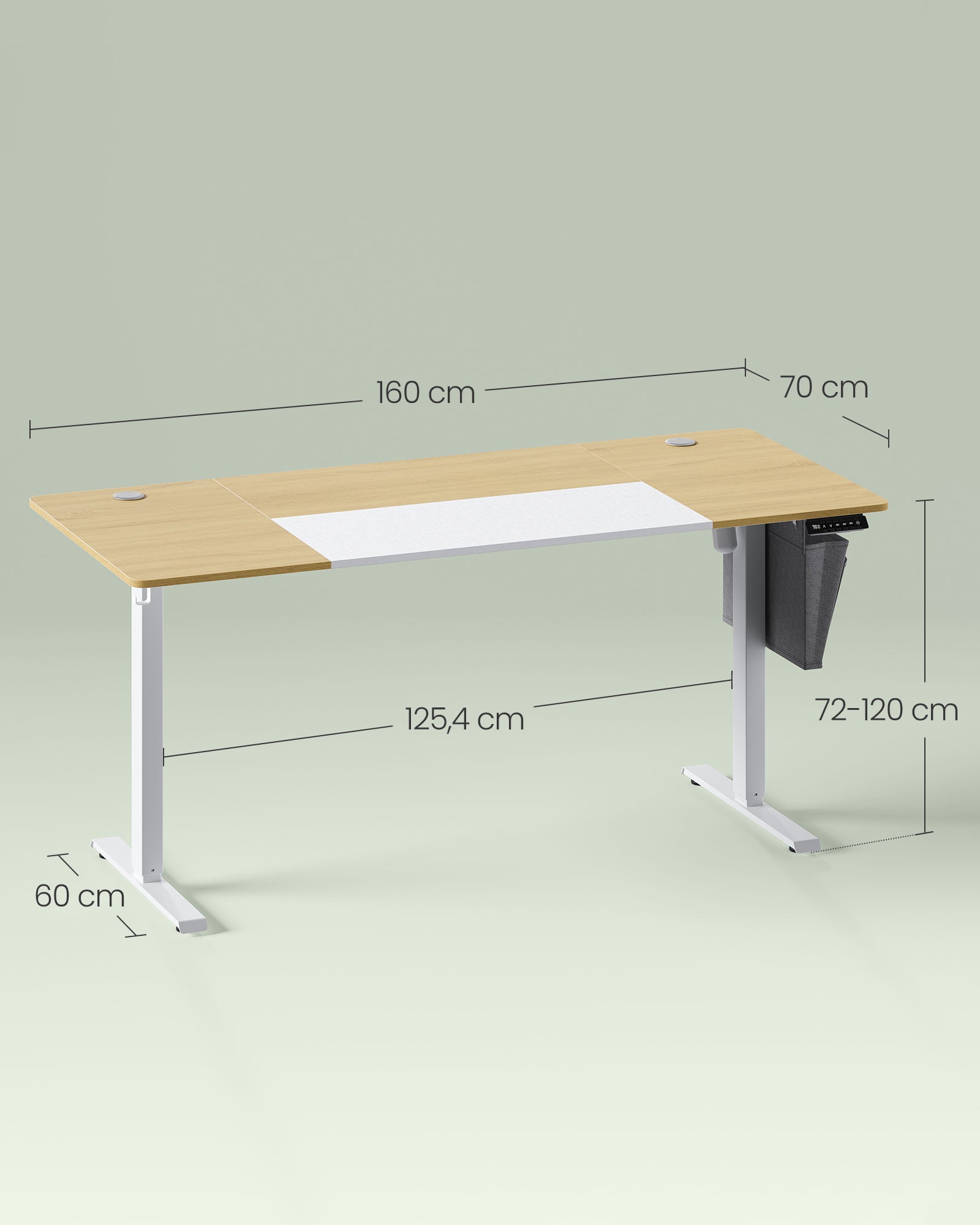 Bureau Assis Debout Électrique, 70 x 160 x (72-120) cm, Table Réglable en Hauteur, Jaune Pastel et Blanc Pur - 5