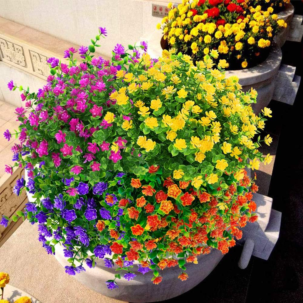 Fleurs Artificielles Faux Extérieur, Faux Plastique Verdure pour Intérieur Extérieur Suspendu Jardinière Bureau À Domicile 12 Pcs Jaune - 3