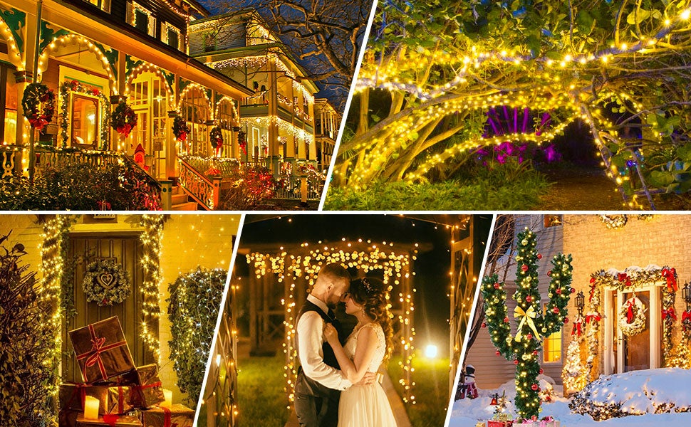 Cordão de Luzes Solares para Exterior, 2 x 10 m, 100 LED, À Prova D'água, Luz Branca Quente, 8 Modos de Iluminação - 9