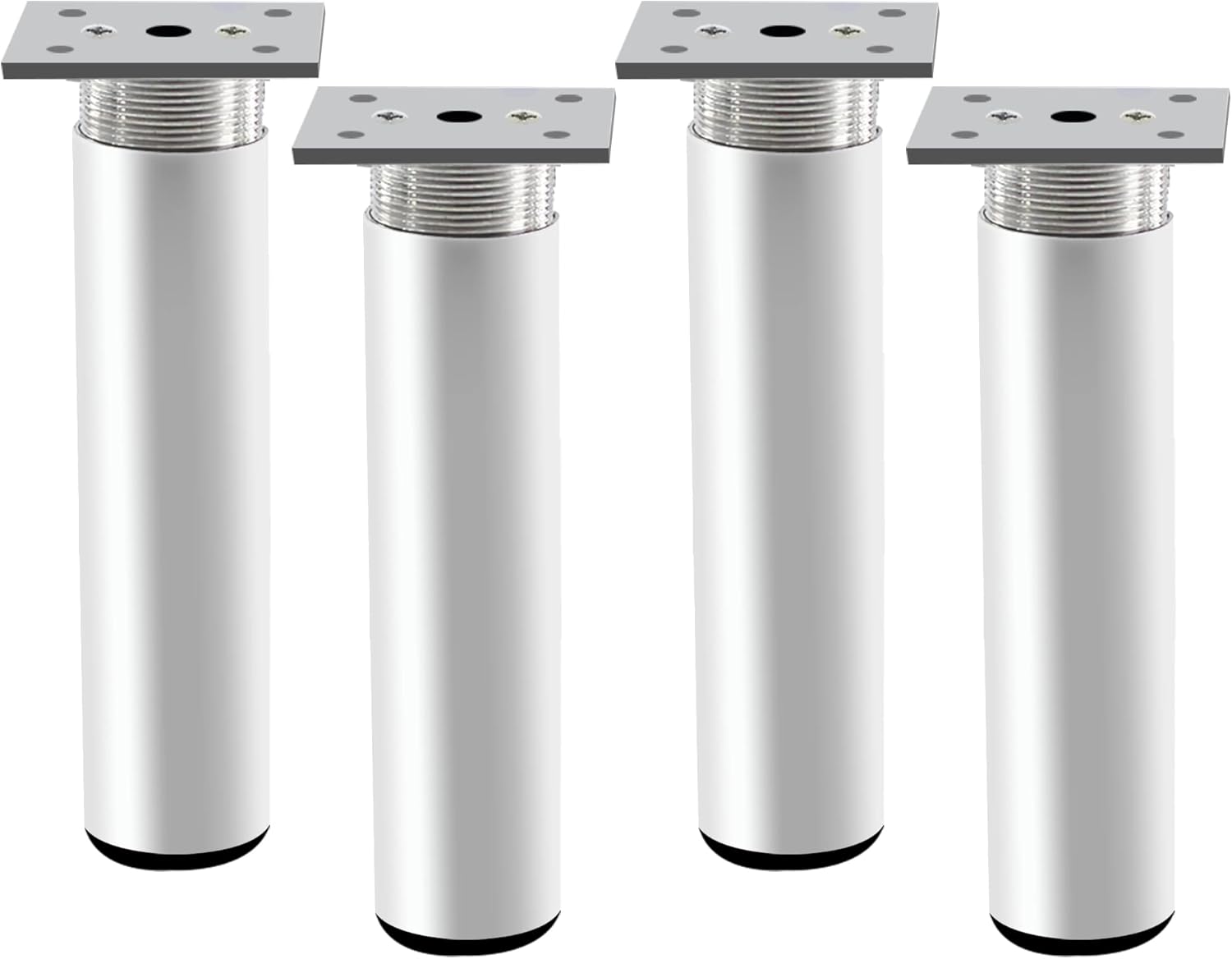 4 picioare metalice argintii mat, 200 mm, reglabile pe înălțime (0-20 mm), fabricate din aliaj de aluminiu. Pentru canapele, paturi