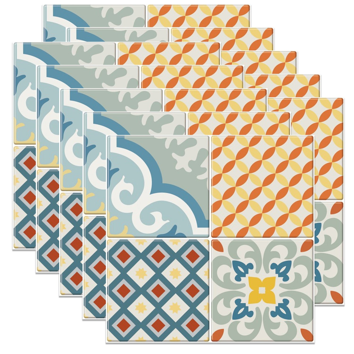 10 naklejek na ścianę – Vintage Bilbao Multicolore – Efekt płytek cementowych – 23 cm x 23 cm
