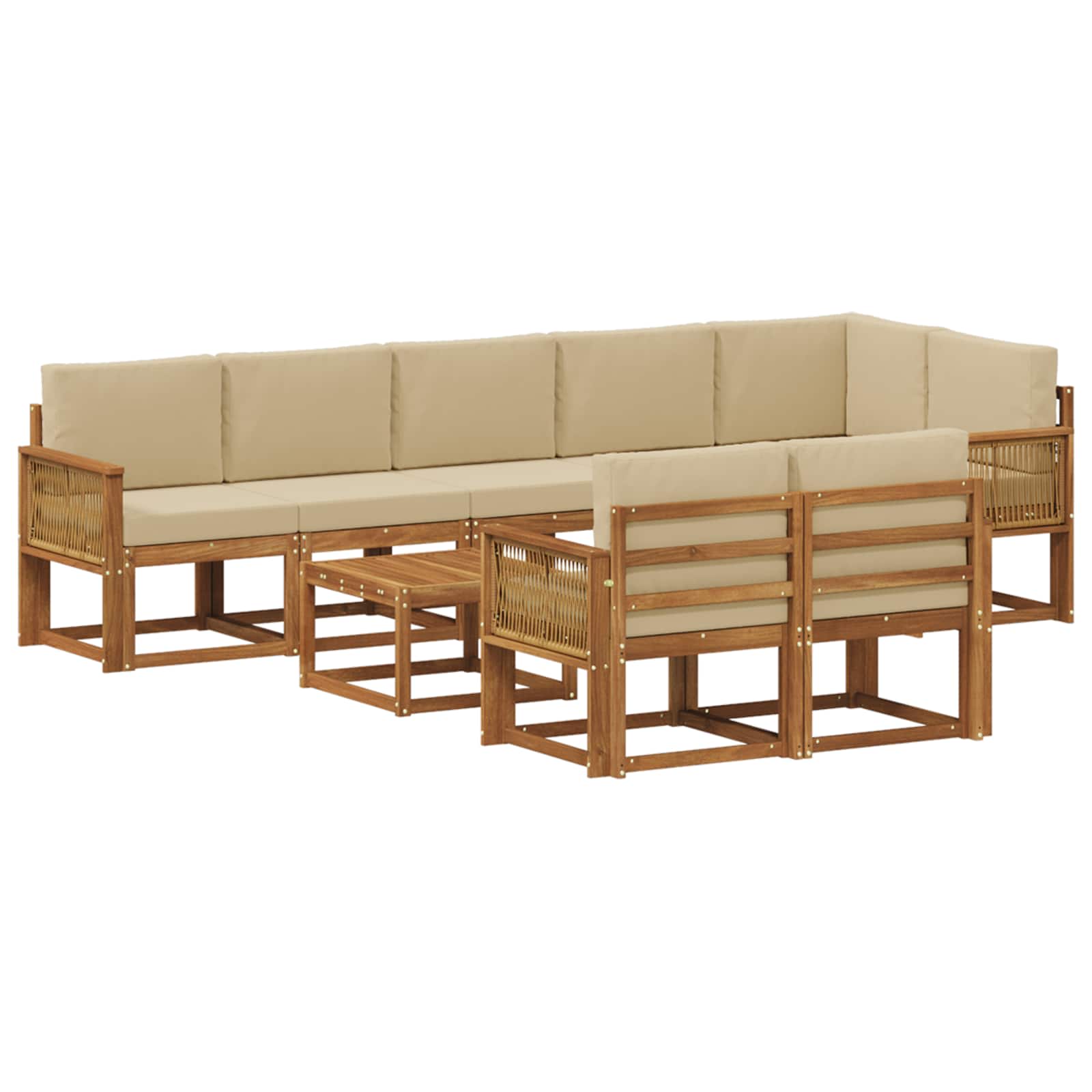 Ensemble de canapés d'extérieur, 9 pièces, en polyester, naturel et beige, pour la terrasse - 2