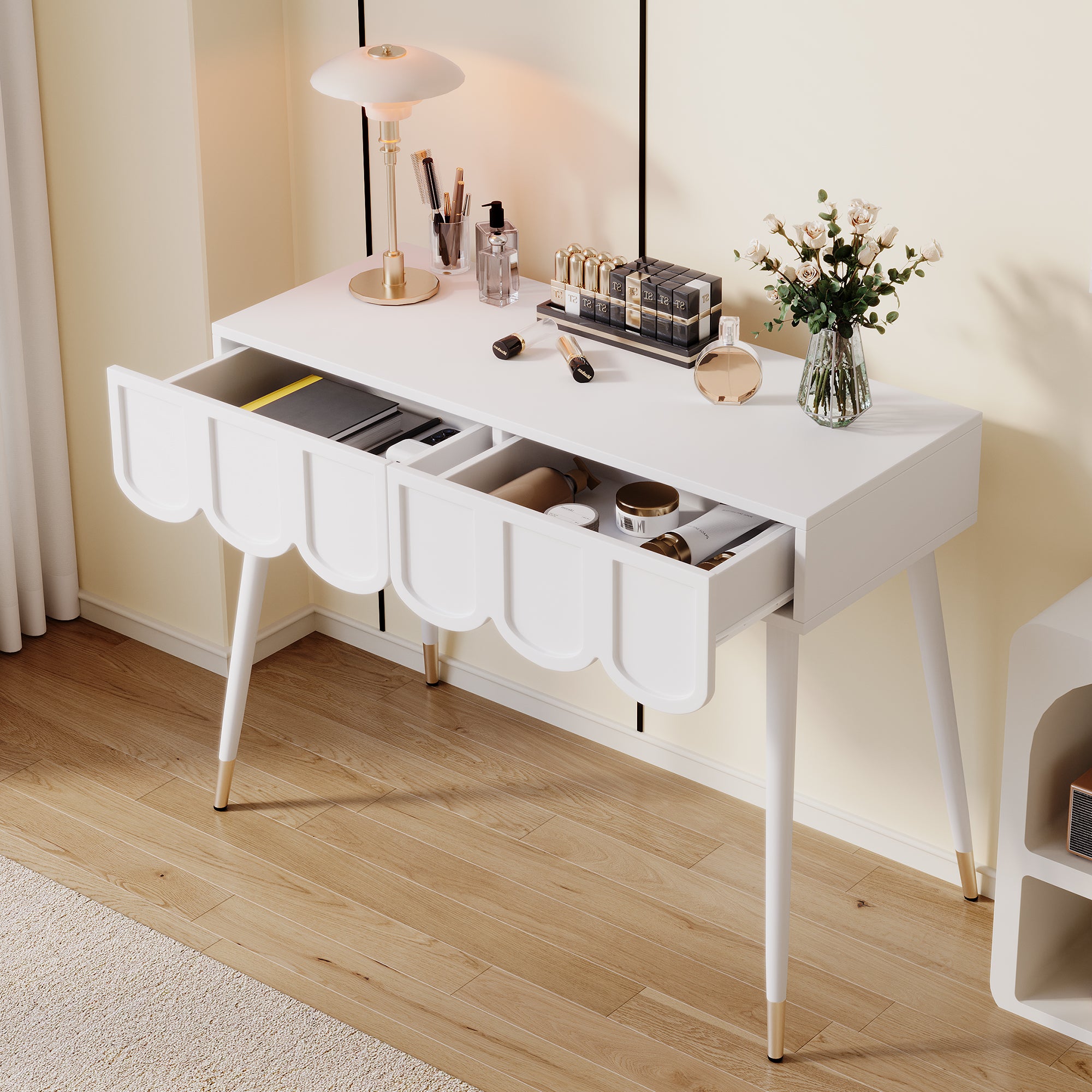 Toaletka z 2 szufladami - szer. 100 × gł. 40 × wys. 76 cm - Płyta wiórowa i MDF - Kolor biały