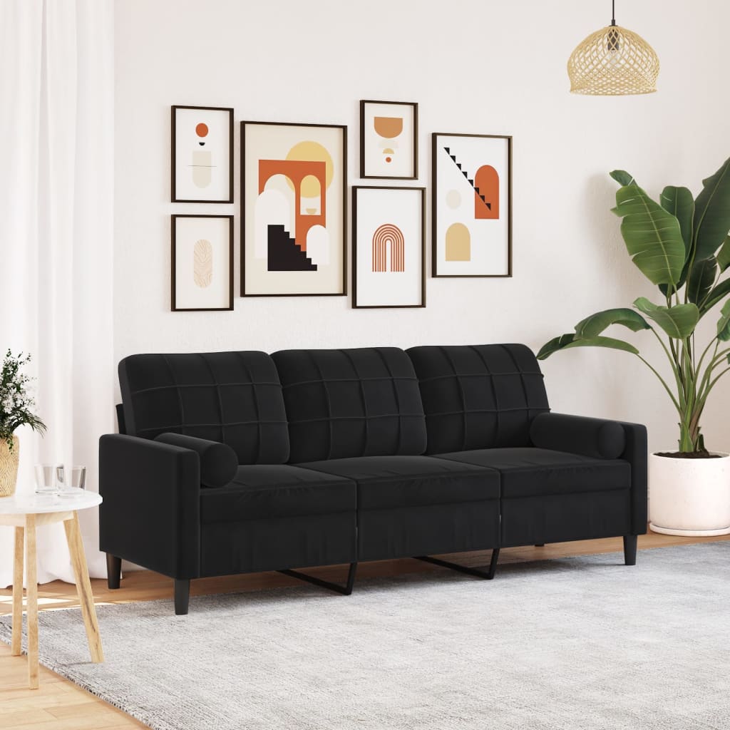 Noir Canapé pour 3 places - KEETHE - Sofa Fixe - 2 Ans Garantie - avec repose-pieds - Noir 180 cm- Velours LL204 - Maison Noir Canapé pour 3 places - KEETHE - Sofa Fixe - 2 Ans Garantie - avec repose-pieds - Noir 180 cm- Velours LL204 - Maison