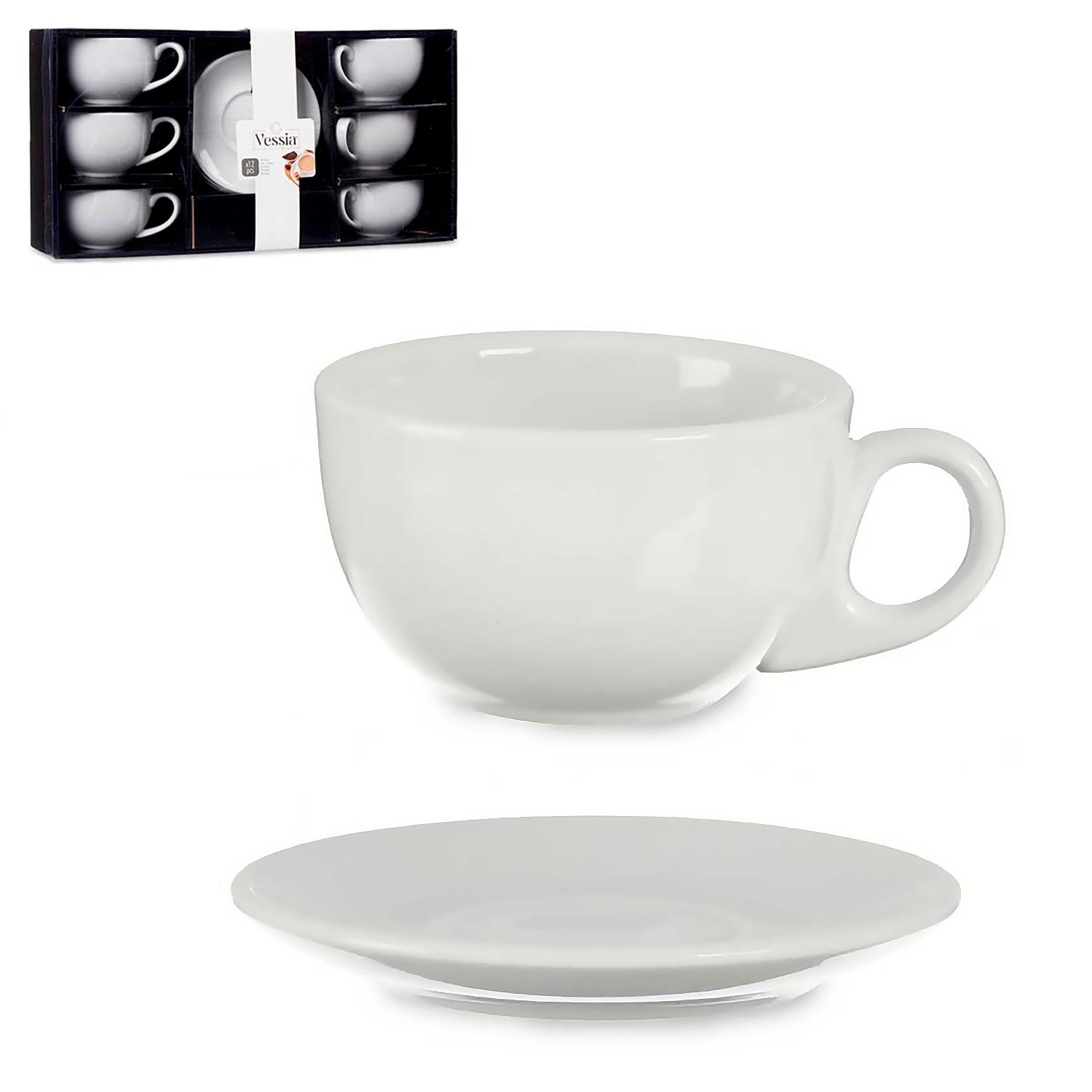 Set di 8 tazze con piattini ELDERBERRY Porcellana Bianco Set di 8 tazze con piattini ELDERBERRY Porcellana Bianco