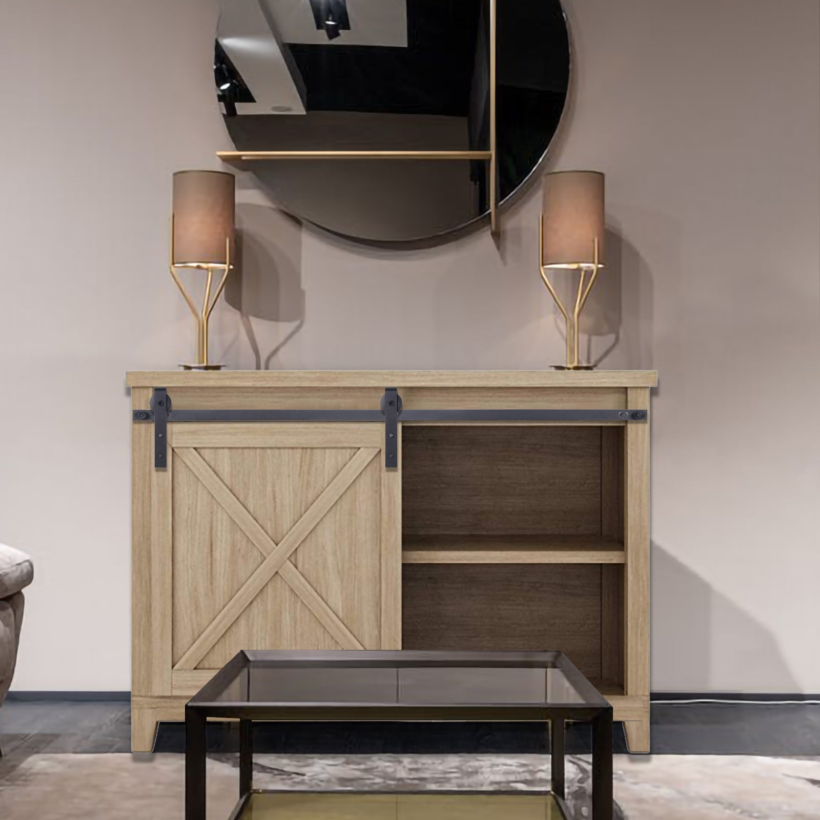 Quincaillerie Kit de Rail Roulettes pour Porte Coulissante Industriel pour Porte Suspendue en Bois Meuble TV Armoires - Simple Porte 1.2M/3.93FT - 2