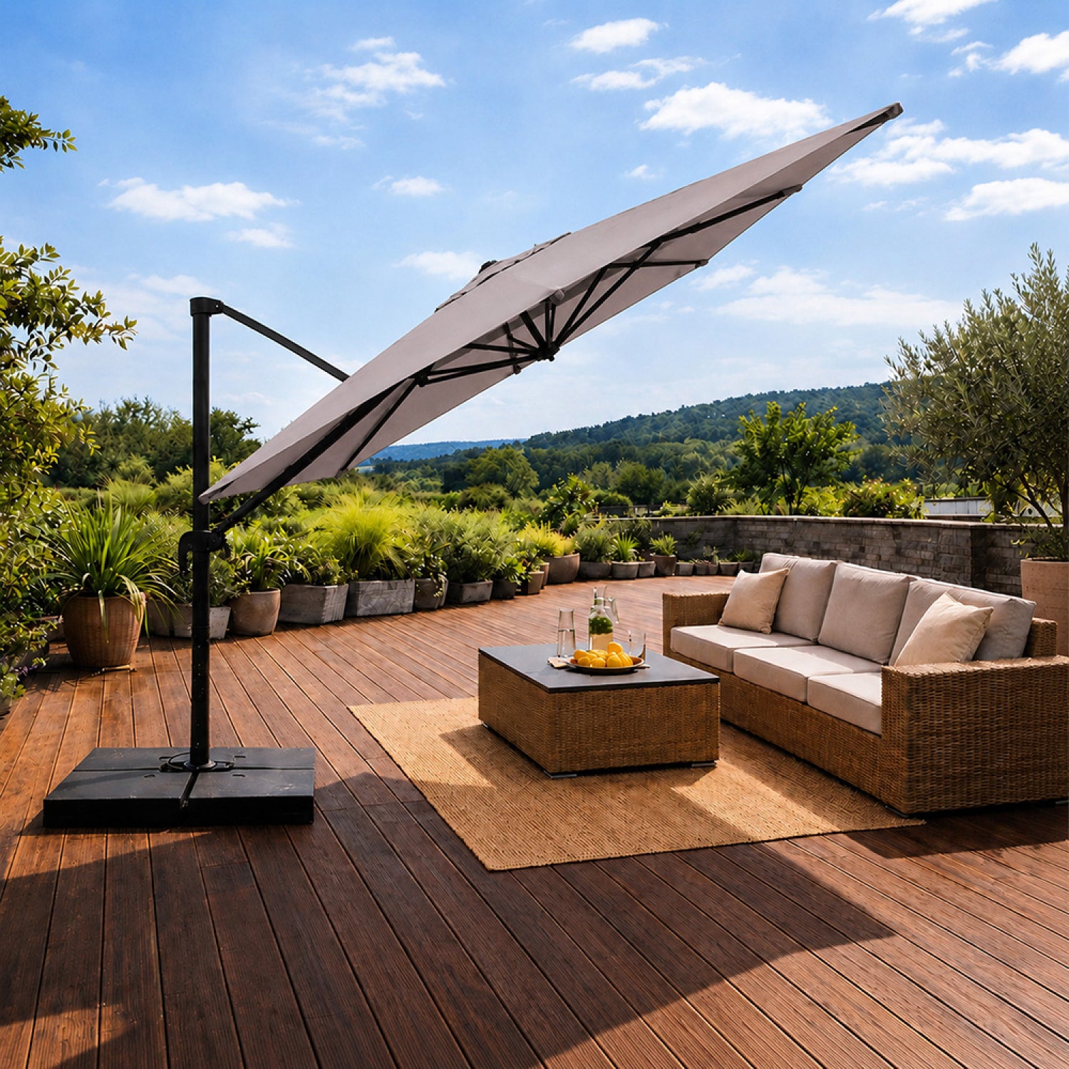 Parasol rectangulaire 3x4 déporté rotatif gris en aluminium CEZIR - 5