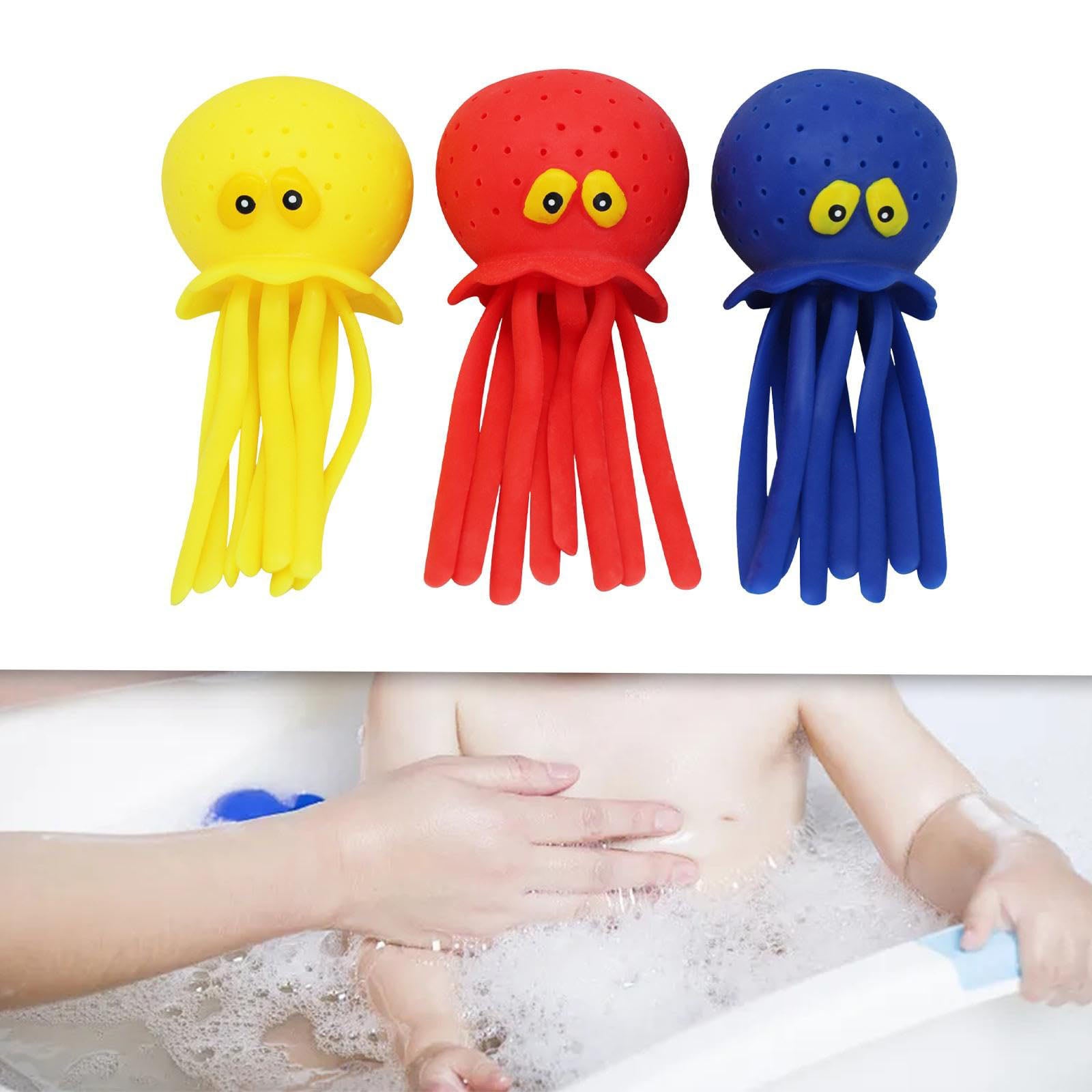 Jouets De Bain Pieuvre - Lot De 2 (Rose Et Jaune) - Éponge Intégrée, Projecteur D'Eau - Pour Enfants 3 Ans+