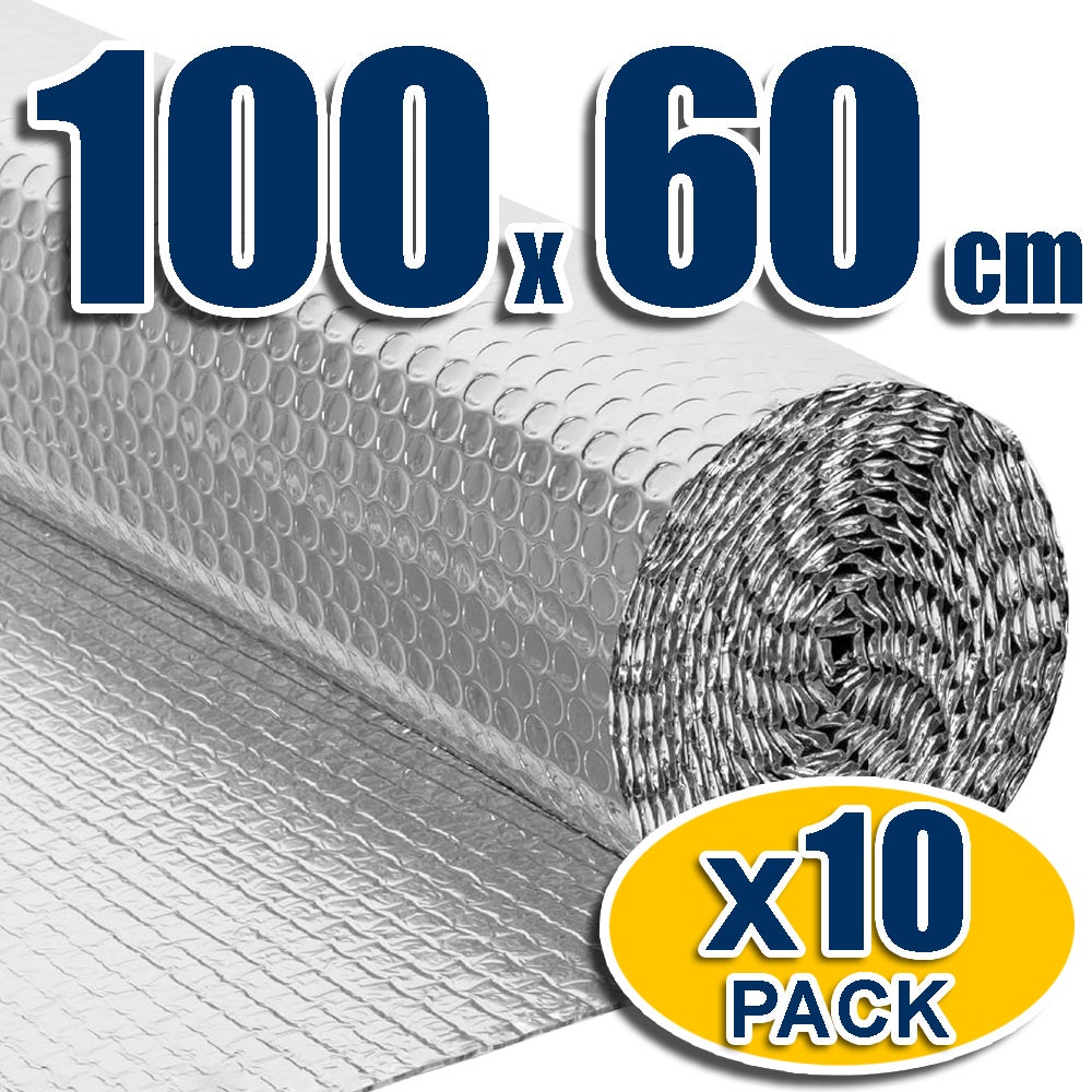 Pack 10 paneles aislantes reflexivos multiusos (100 x 60cm) - aluminio 100% y burbujas. aísla cajones de persianas, radiadores, armarios