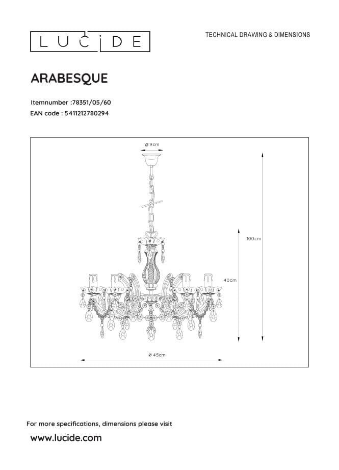 ARABESQUE-Lustre à 5 branches Ø45cm avec pampilles - - 4