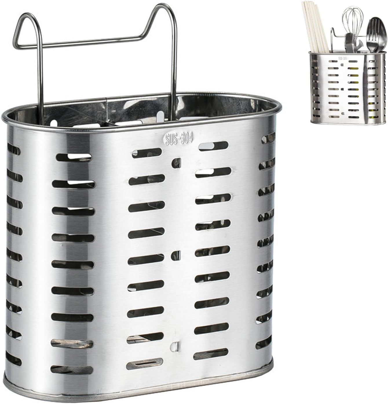 Uchwyt na sztućce ze stali nierdzewnej, ociekacz na sztućce kuchenne z 2 przegródkami Uchwyt na pałeczki ze stali nierdzewnej, ociekacz na sztućce