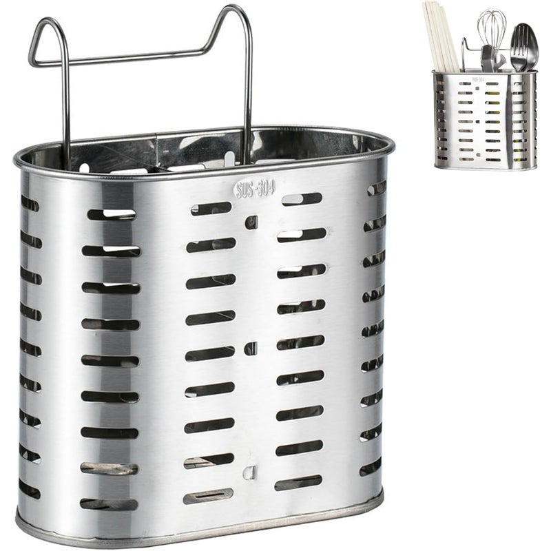Uchwyt na sztućce ze stali nierdzewnej, ociekacz na sztućce kuchenne z 2 przegródkami Uchwyt na pałeczki ze stali nierdzewnej, ociekacz na sztućce