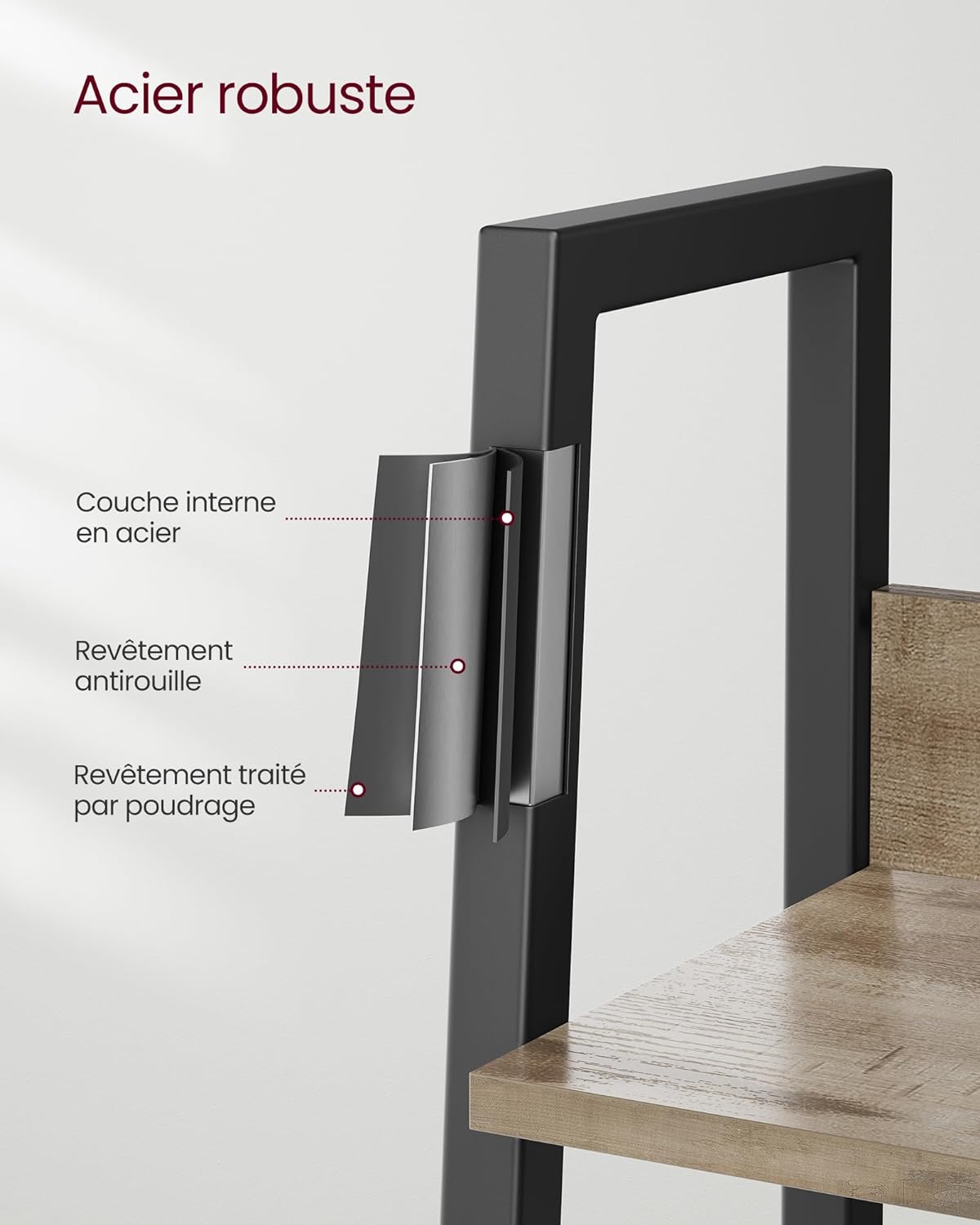 VASAGLE Étagère Échelle, Bibliothèque à 5 Niveaux, Meuble de Rangement sur Pieds, Bureau, Salon, Chambre, Cuisine, Marron Camel et Noir - 4