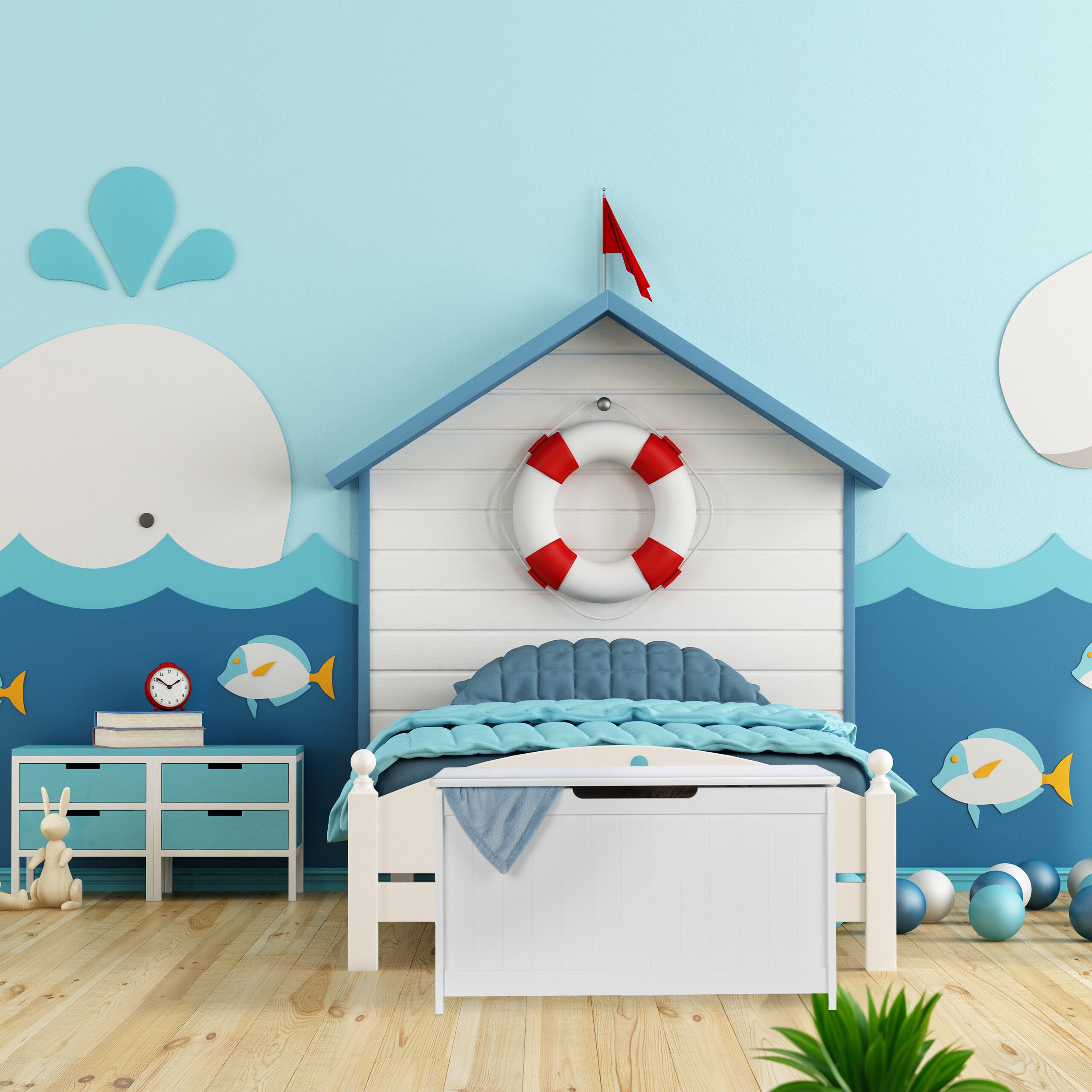 Coffre de rangement avec couvercle, grande caisse pour jouets, H x L x P : 45 x 80 x 40 cm, MDF, blanc, Relaxdays - 5