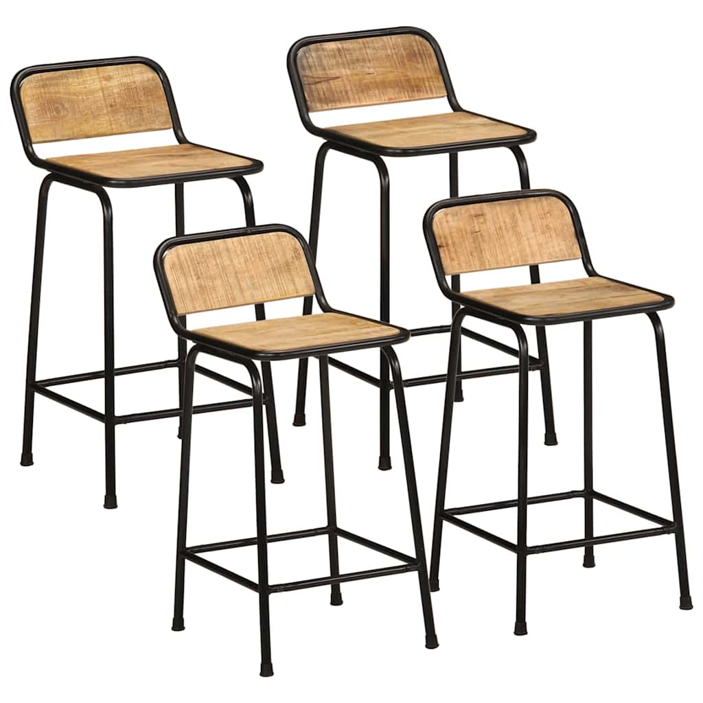Juego de 4 taburetes de bar en madera maciza de mango sin acabado.