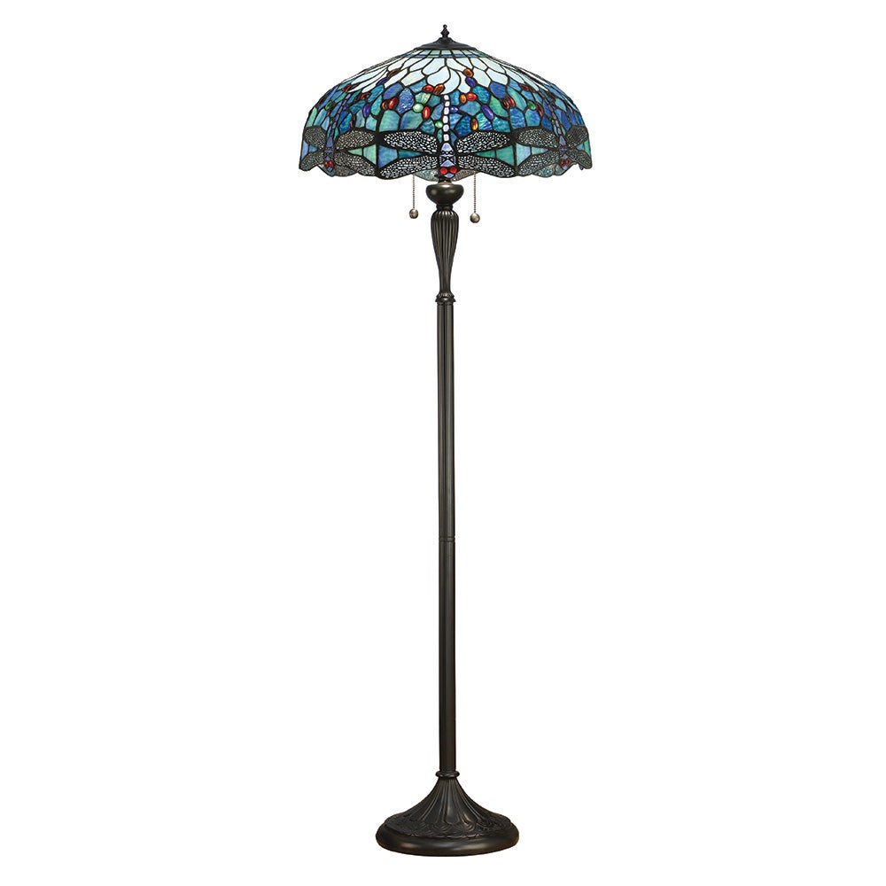 Lampa stojąca ważki DRAGONFLY BLUE brązowa 2xE27x20W szkło wym:156x50x50cm IP20 Tiffany