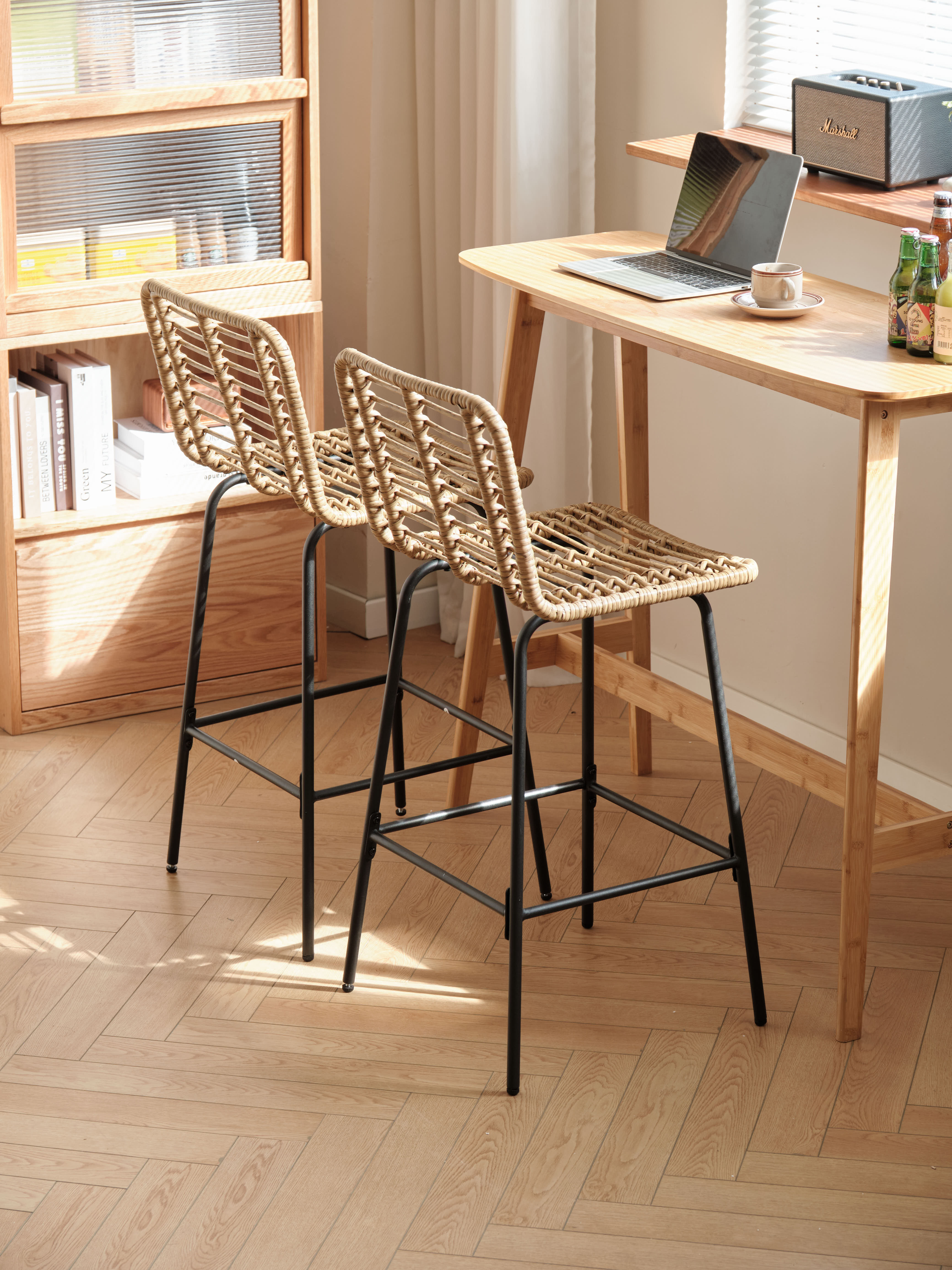 Set 2 taburetes en acero y ratan marrone - 4