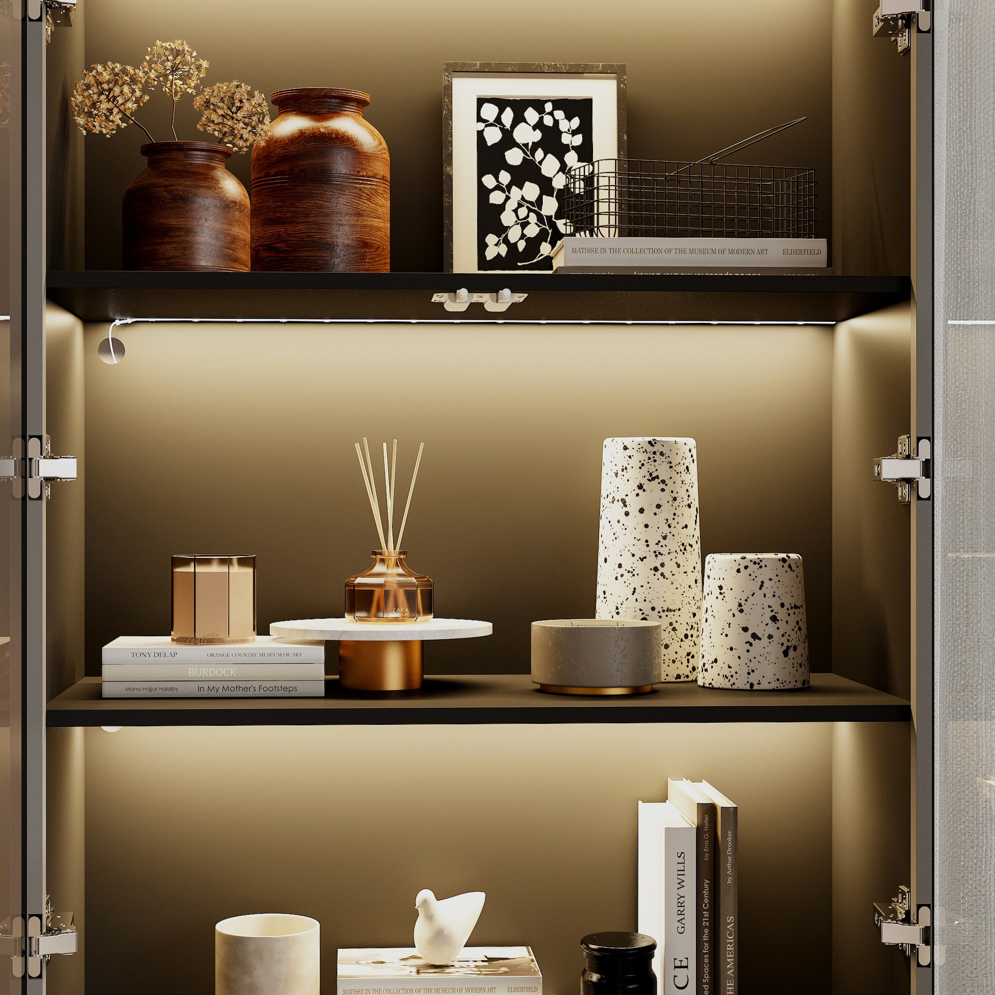 Vitrine à Lumières LED 3 couleurs, Armoire pour Collection avec 2 Portes en Verre, 5 étagères, Bureau et Salon, 80x36x200, Noir - 5