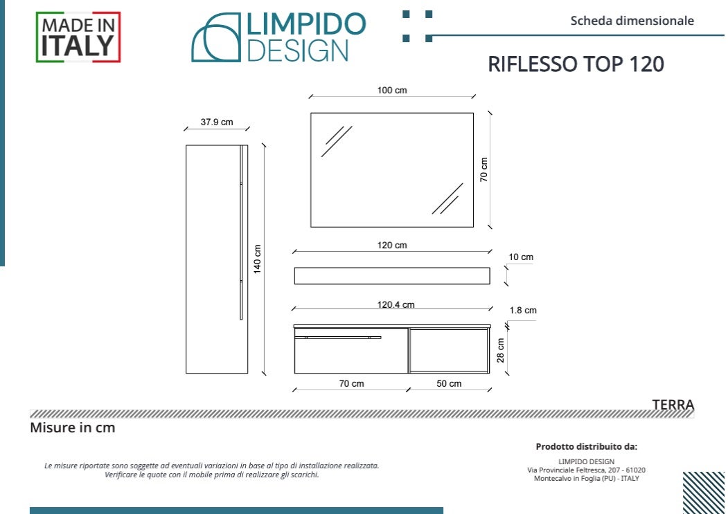 Mobile bagno Top con lavabo in appoggio vano poro noce cassettiera e colonna tortora milano specchio lampada e p.asciugamano L 120 x P 46 - 8