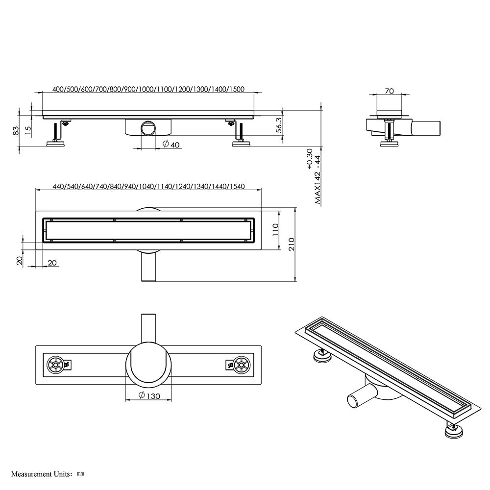 AICA caniveau de douche en acier inoxydable italien 2 en 1+siphon 360°, Siphon de drainage, réglable en hauteur avec désodorisant - 100 cm - 8