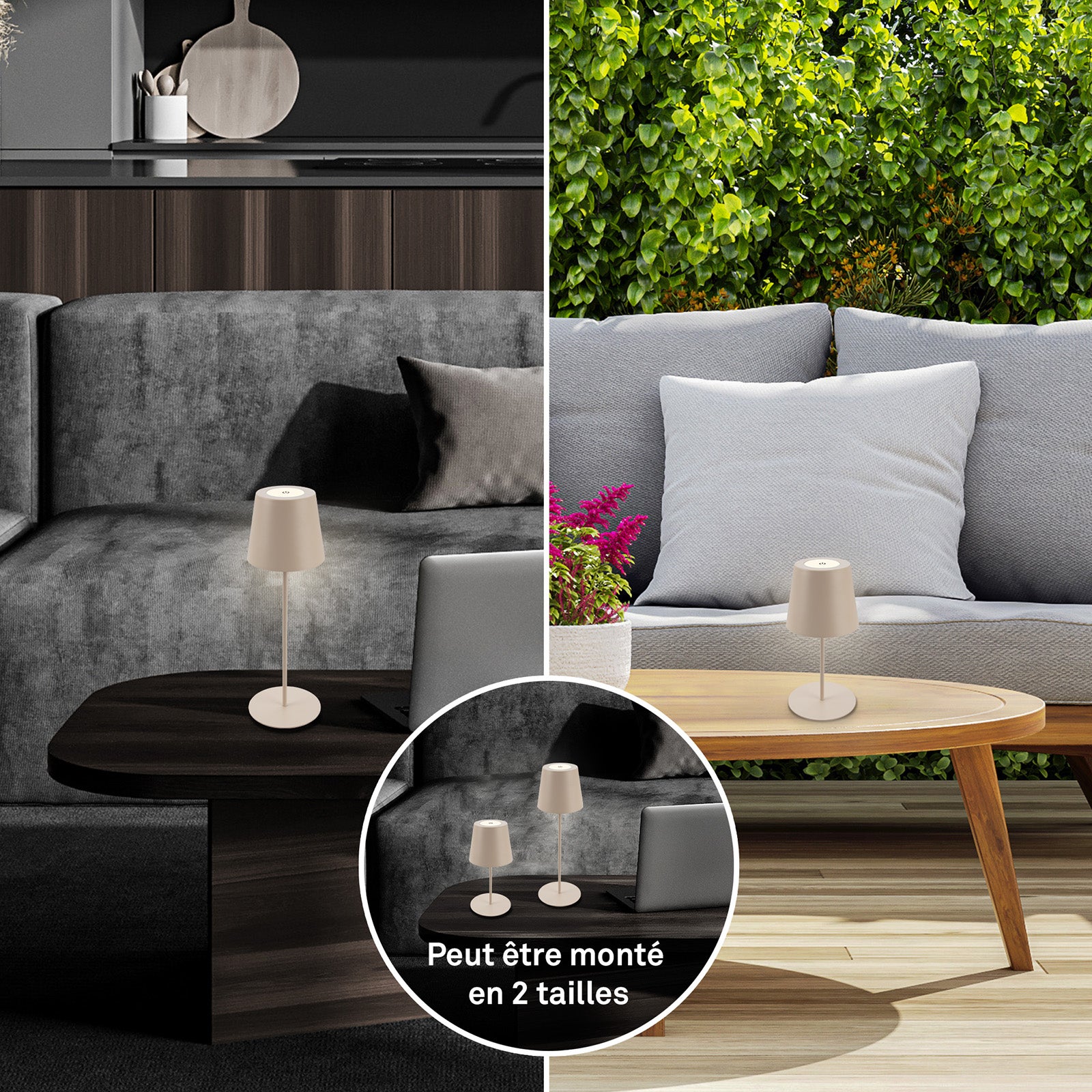 Lampe de table rechargeable - IP44 - D.120x360mm - Beige - 2.700K - 2,5W / 200lm - Briloner - 3