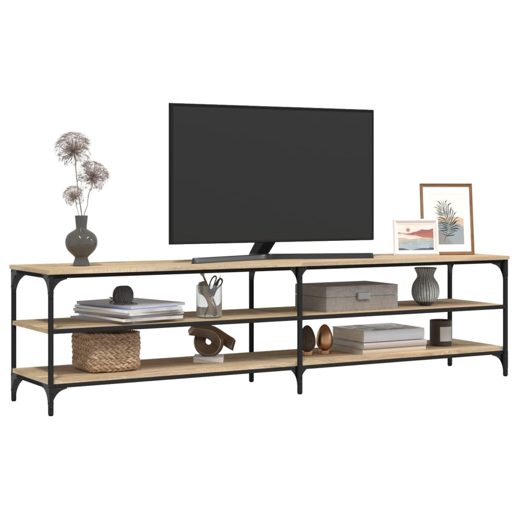 Meuble TV chêne 200x30x50 cm bois d'ingénierie et métal - 4