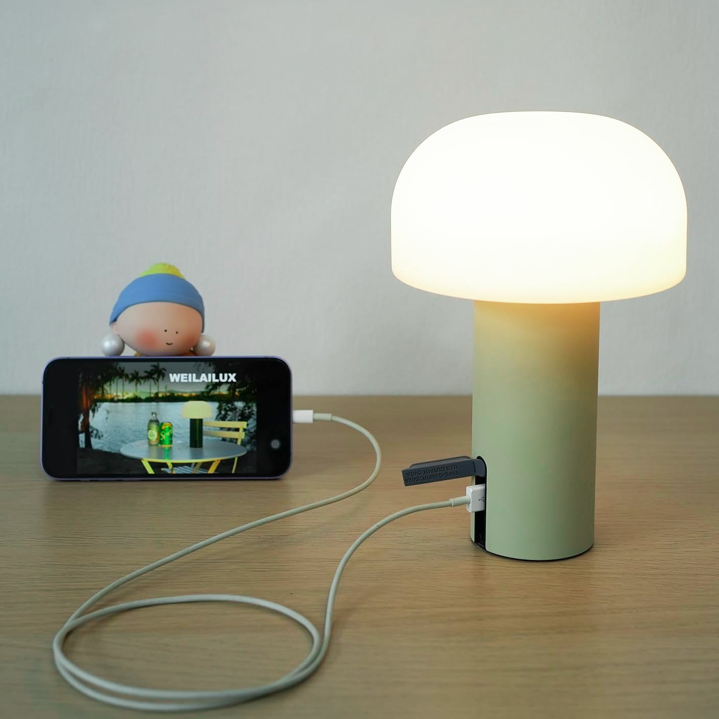 Lampe de Table champignon d'extérieur, étanche, sans fil, Rechargeable, lampe de bureau LED avec chargement USB, veilleuse à intensité variable - 5