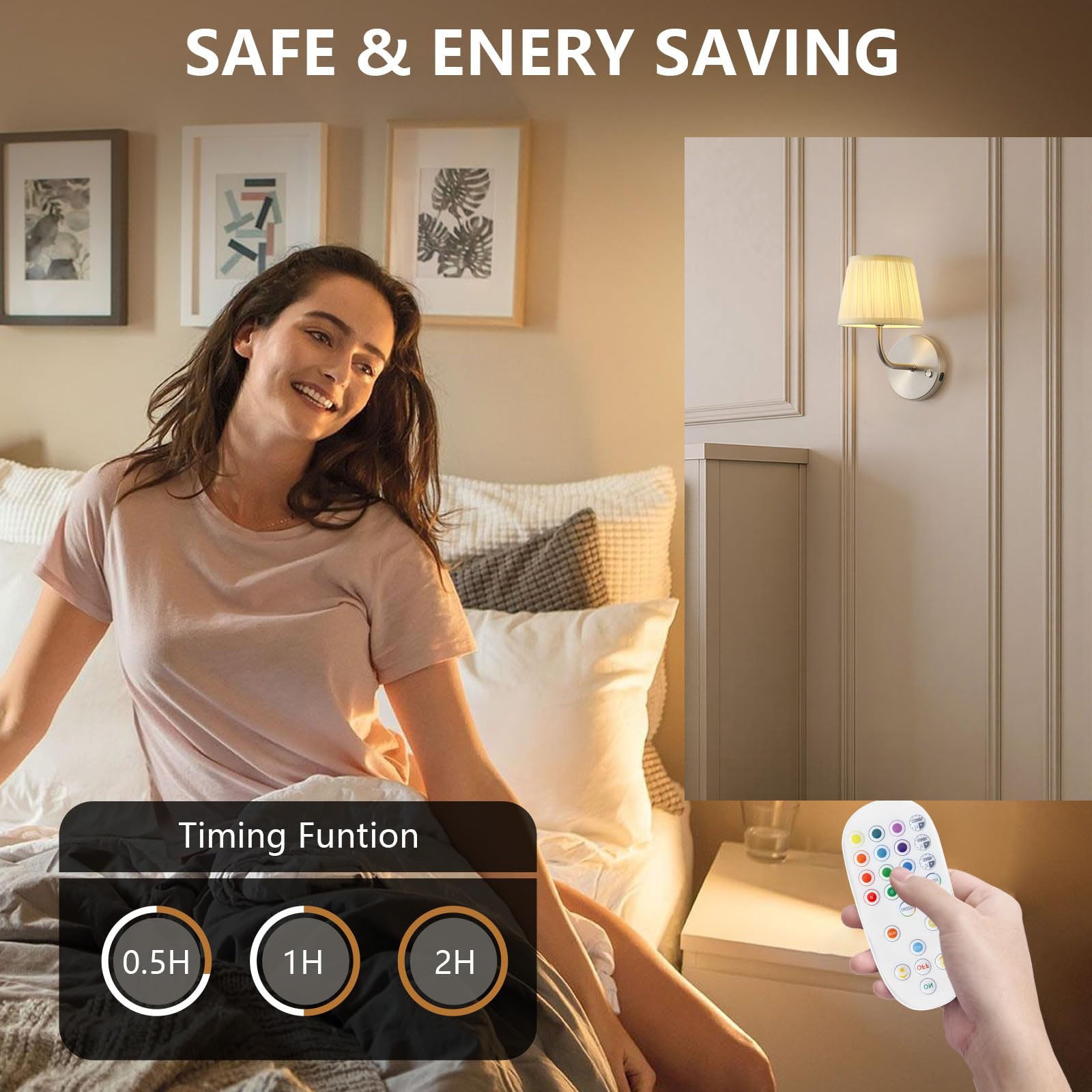 Zestaw 2 kinkietów zasilanych bateriami RGB z pilotem i żarówką, ściemnialne lampy ścienne LED do salonu i jadalni - srebrny - 5