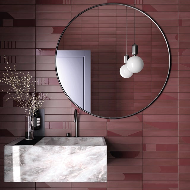 Carrelage sol / mur brique effet béton rouge mate 6x30 cm WADI GARNET