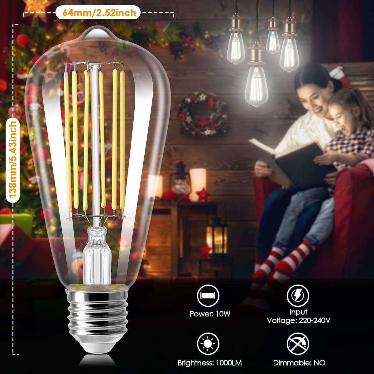 Ampoule LED 8W E27 ST64 - Ampoule vintage Edison, blanc froid 6500K, équivalent 80W, éclairage décoratif, lot de 3 - 3