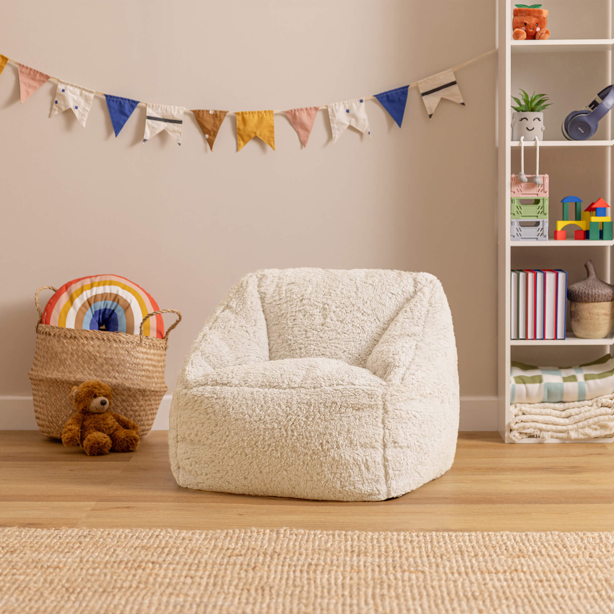 Lot de 2 poufs fauteuils enfant Icon polaire beige, chambre, salon, 55x55cm Oeko-Tex® - 2