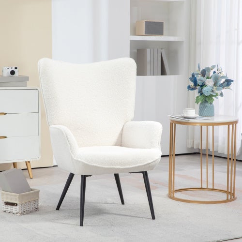 COLAMY Sedia Imbottita In Stile Sherpa Con Ottomana - Poltrona Moderna Con Telaio In Legno, Seduta In Schiuma, Per Soggiorno E Camera Da Letto, Colore Crema