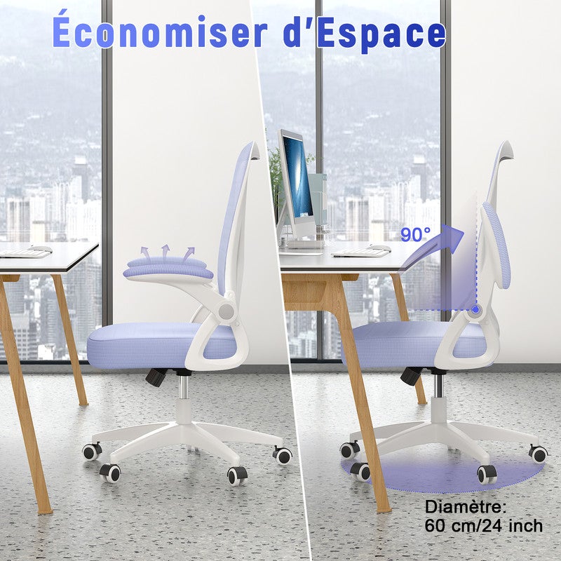 Chaise de Bureau Ergonomique RATTANTREE - à roulette - Soutien Lombaire Dossier Règalable- Hauteur Ajustable - Violet - 5