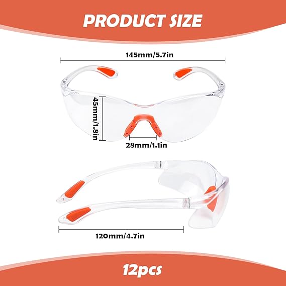 Lunettes Sécurité 12 pcs – Protection Bricolage & Laboratoire – Anti-Rayures – Pont Nez Caoutchouc - 2
