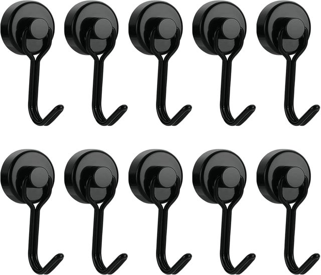 Confezione da 10 ganci magnetici girevoli - Capacità di carico: 13kg - con ganci girevoli e girevoli (20mm, nero)