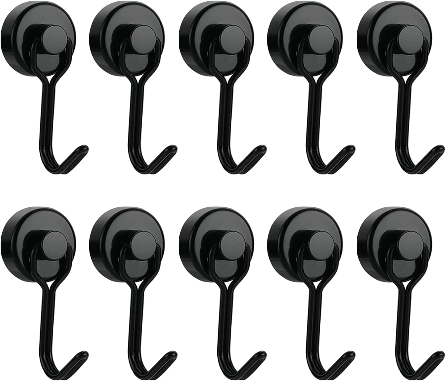 Zestaw 10 magnetycznych haczyków obrotowych - Nośność: 13 kg - z hakiem obrotowym i obrotowym hakiem (20 mm, czarny)