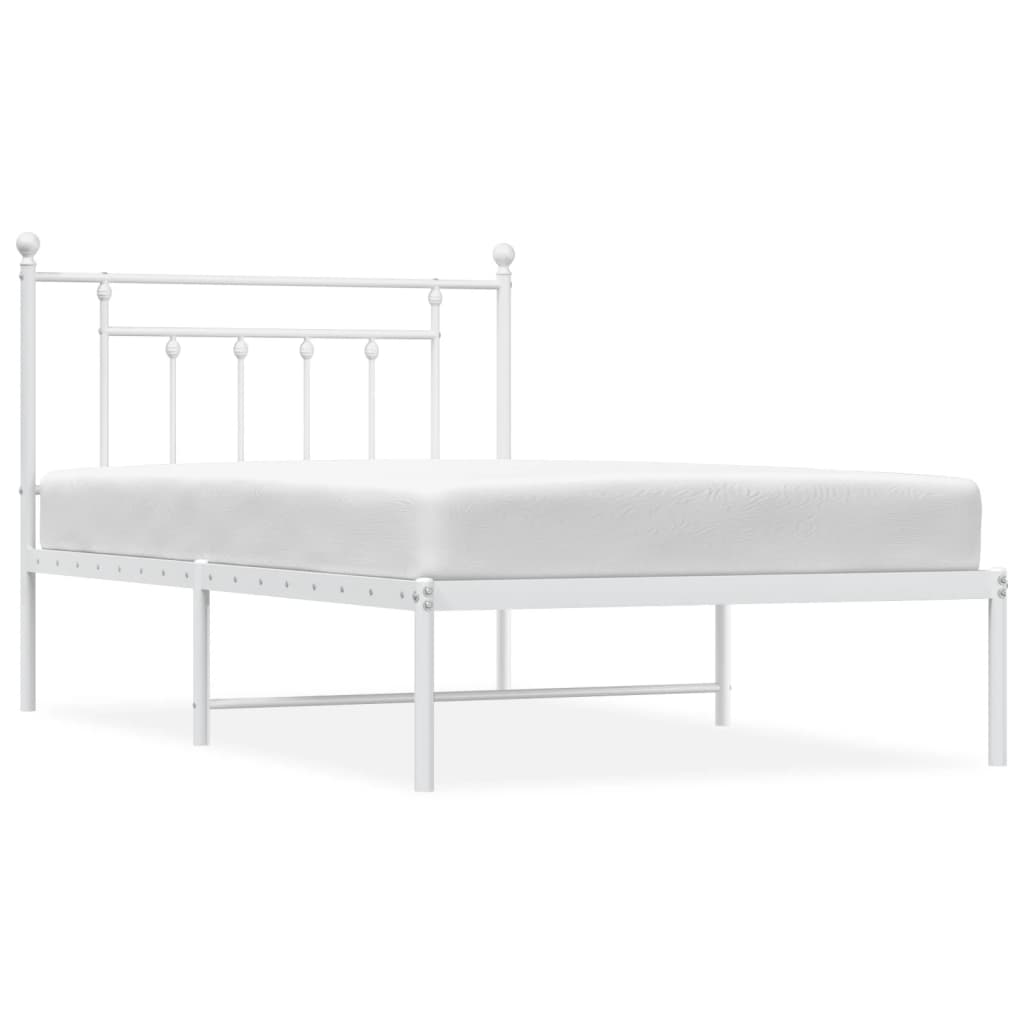 Łóżko Białe Metalowe Rama Łóżka Ze Stelażem Do Sypialni Pokoju 107x203 cm