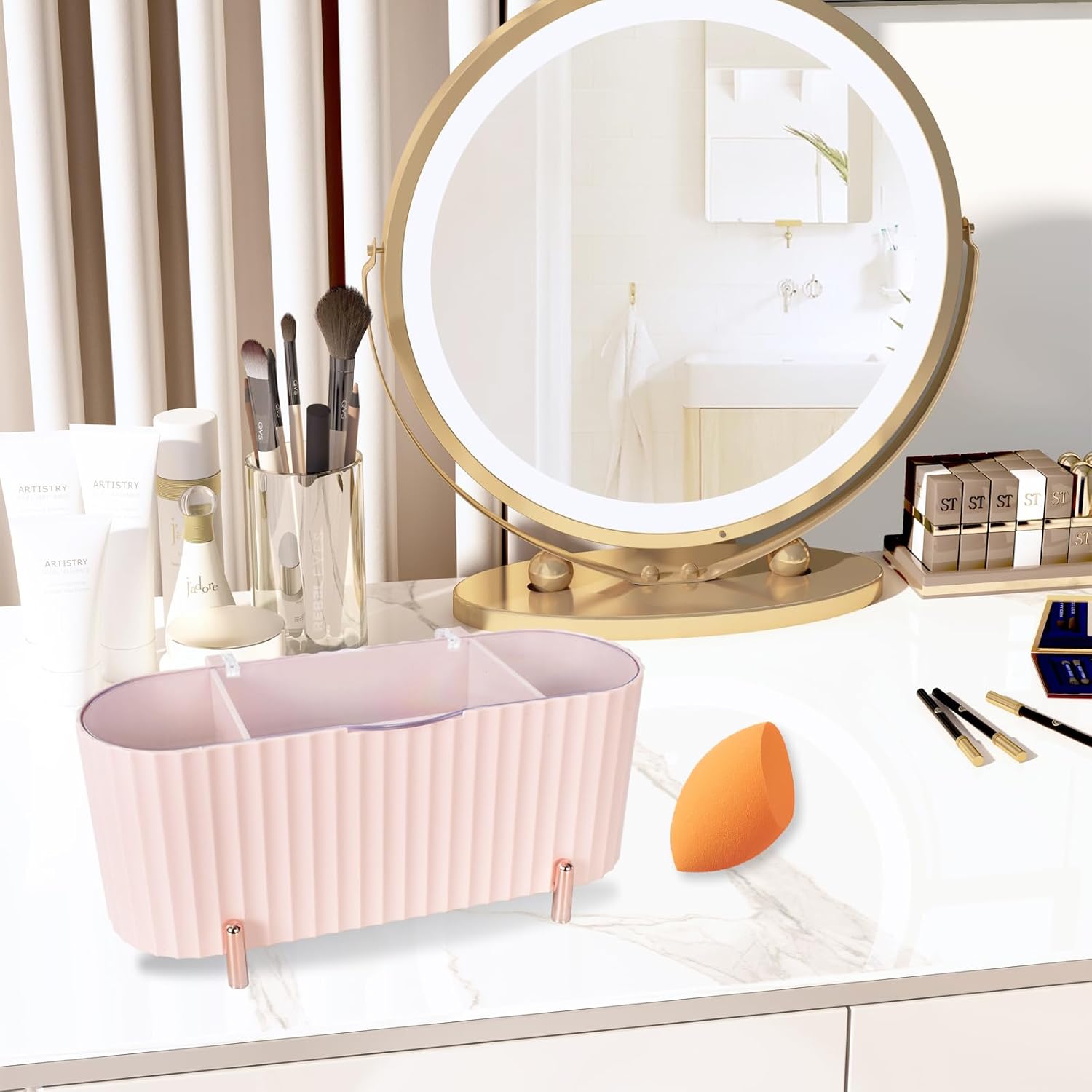 Distributeur de Cotons-Tiges à 3 Compartiments, Boite Coton Tige, Rangement de Maquillage avec Couvercle pour Chambre à Coucher, Salle de Bain ect - 6