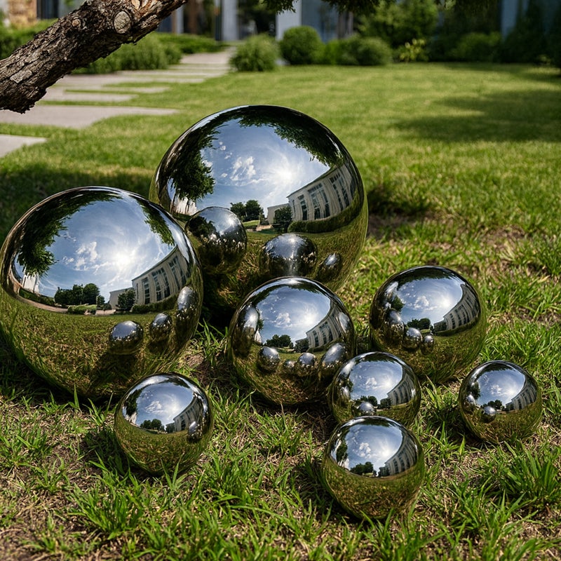Köhko zestaw 8 polerowanych kul ogrodowych wykonanych z wysokiej jakości stali nierdzewnej (1xØ38cm, 1xØ28cm, 2xØ18cm, 4xØ12cm) kule dekoracyjne