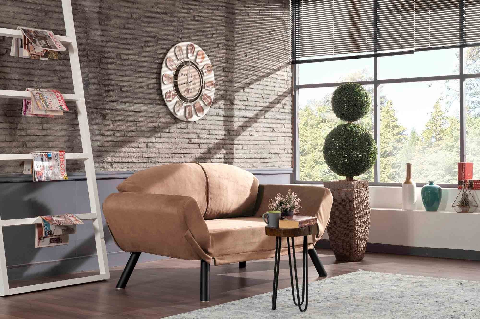 Elegante divano letto a posti, marrone chiaro, 177 x 87 x 75 cm