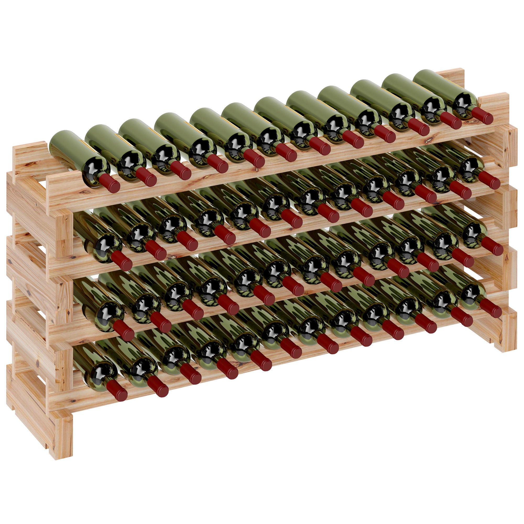 Botellero de madera de abeto, vinoteca de 4 estantes para 48 botellas, peso máximo 60 kg, 114 x 28 x 56,5 cm, madera natural