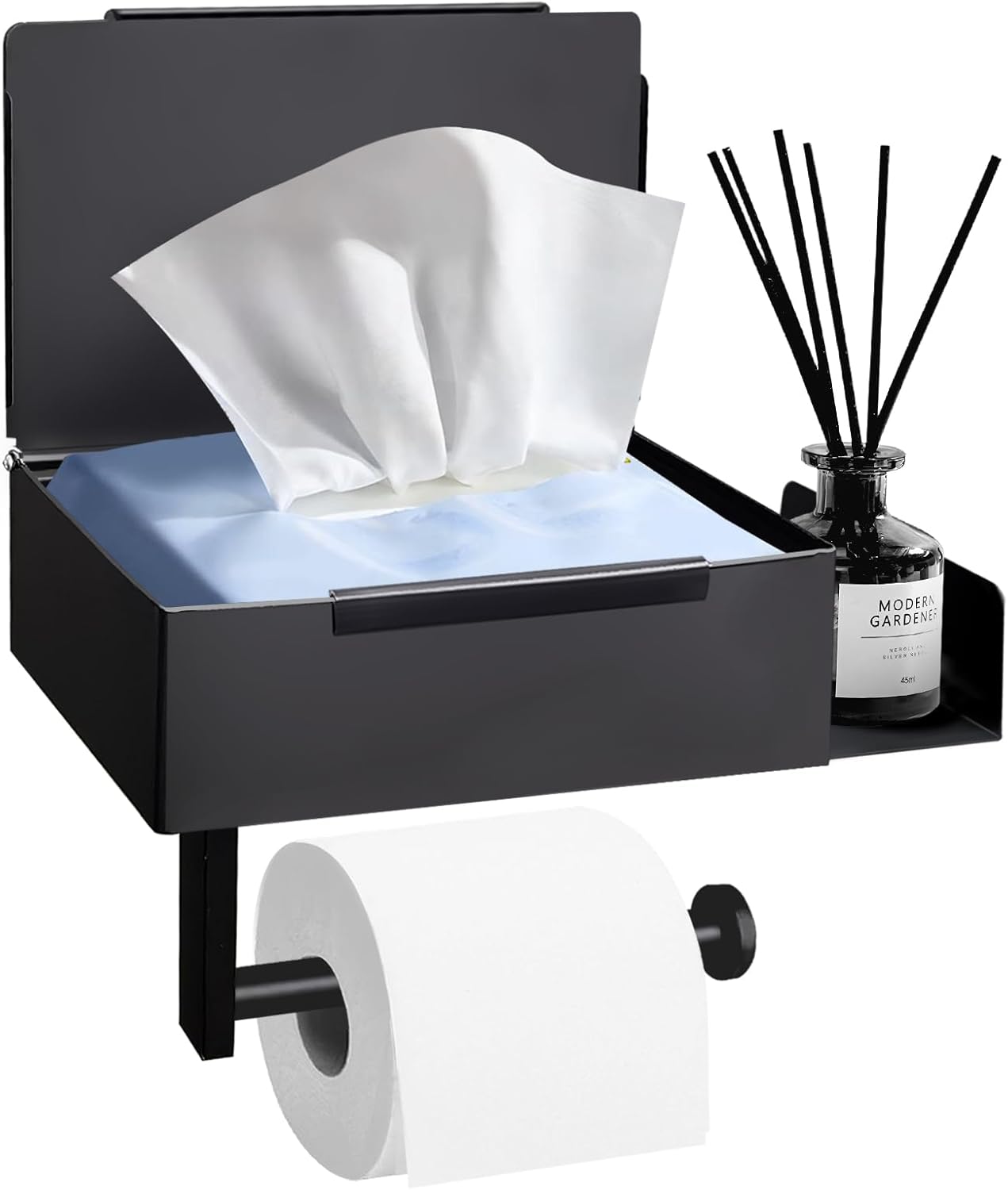 Uchwyt ścienny na papier toaletowy ze stali nierdzewnej (ze śrubami i łatkami), czarny