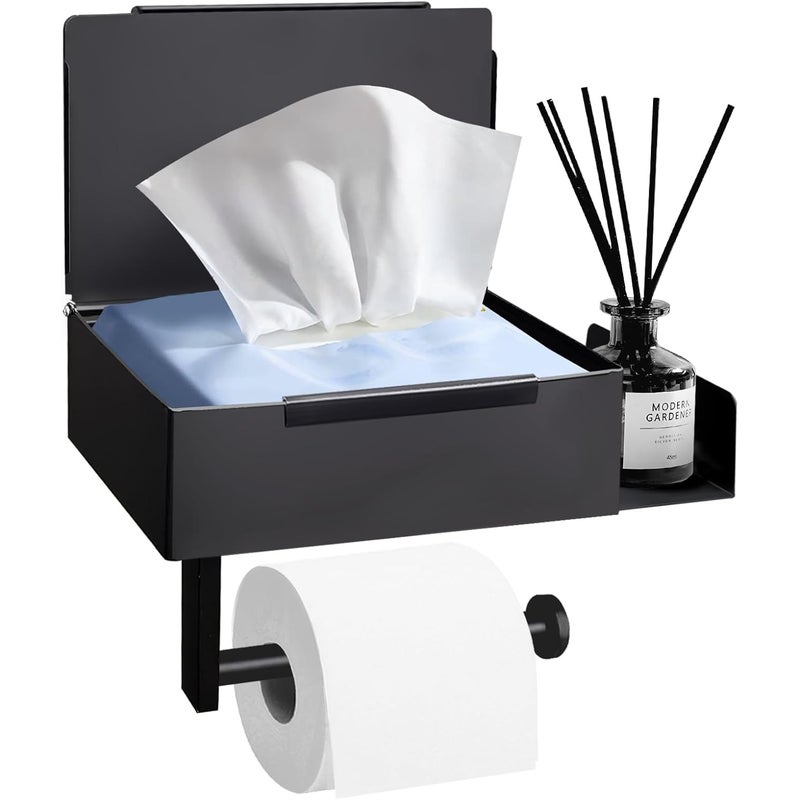 Uchwyt ścienny na papier toaletowy ze stali nierdzewnej (ze śrubami i łatkami), czarny