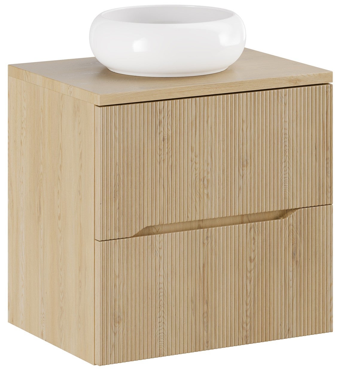 Szafka łazienkowa 60 cm z umywalką Nordic Cremona dąb ryflowana MDF